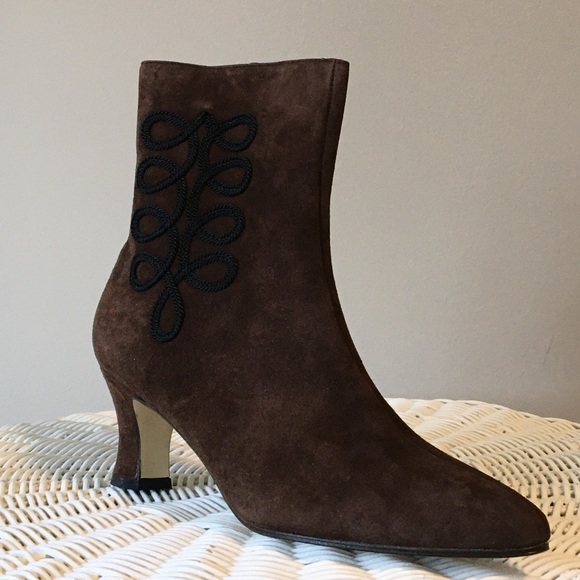 NEW Vintage PROXY Suede Side Zip Booties Soutache NWOT - Picture 5 of 13